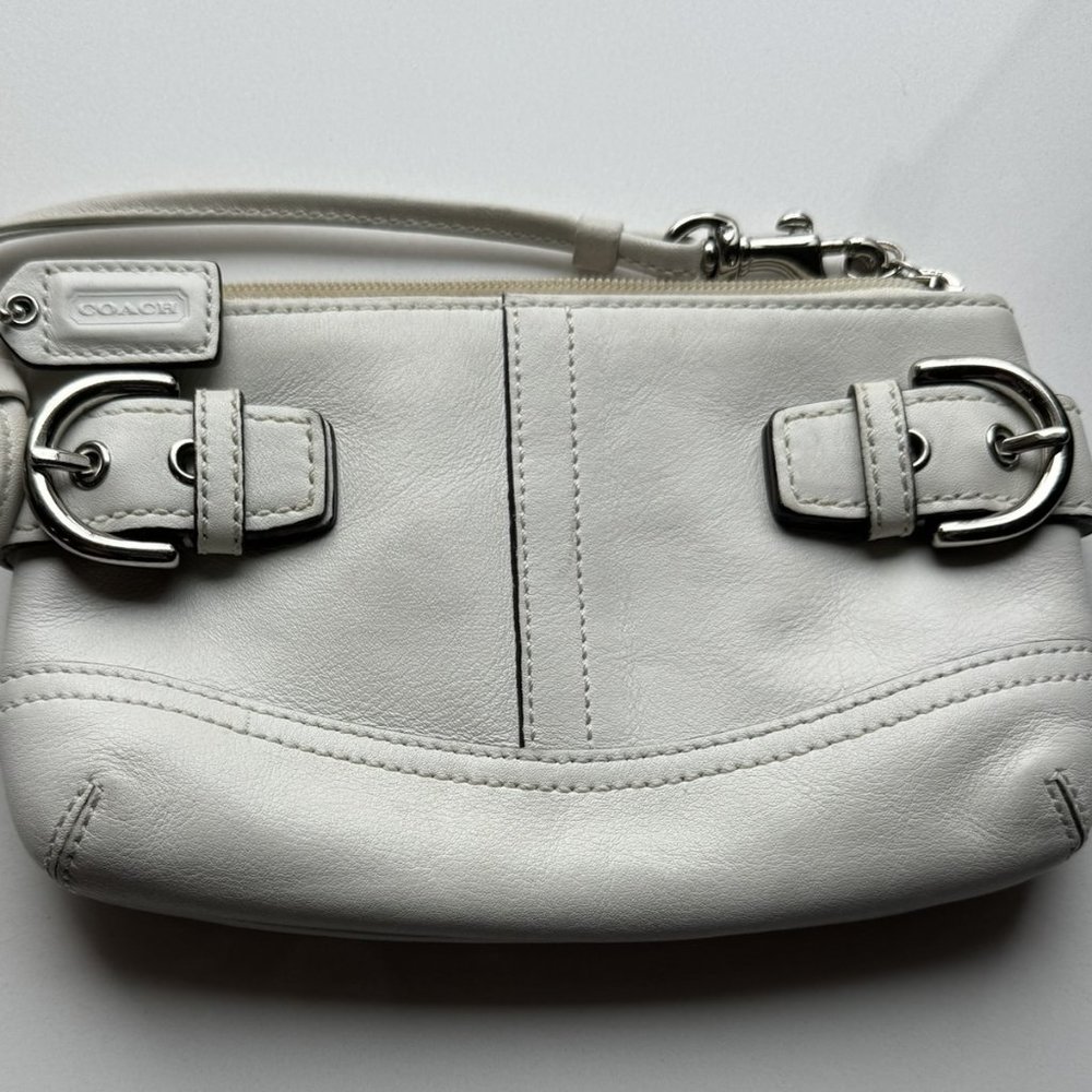 Coach white leather wristlet